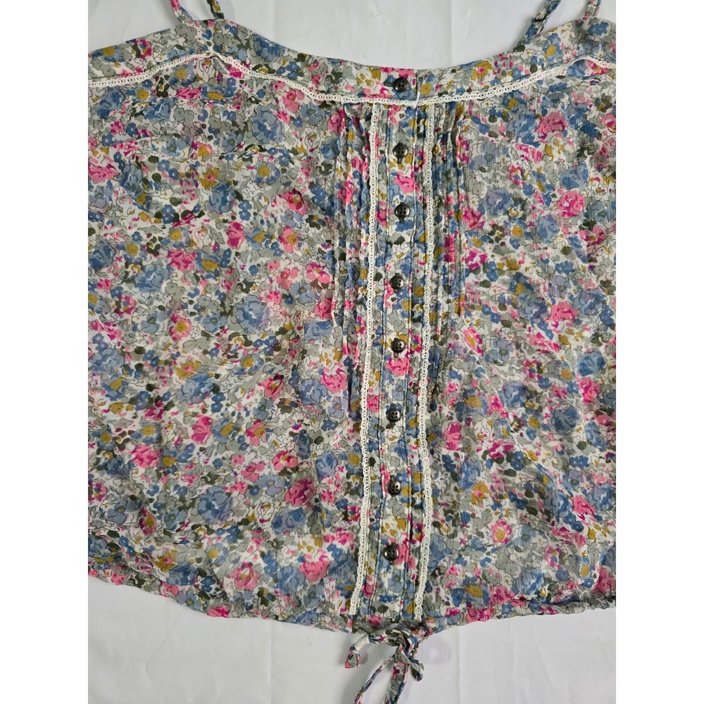 Garage Floral Cami Top Blue Pink Wildflower Lace Trim Button Front Small - Picture 5 of 14